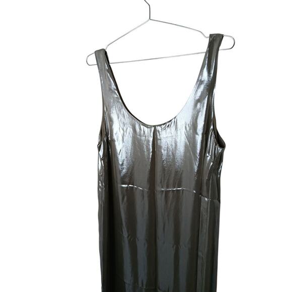 New Banana Republic Metallic Silver Maxi Slip Dress M | Scoop Neck Sleeveless - Picture 6 of 15